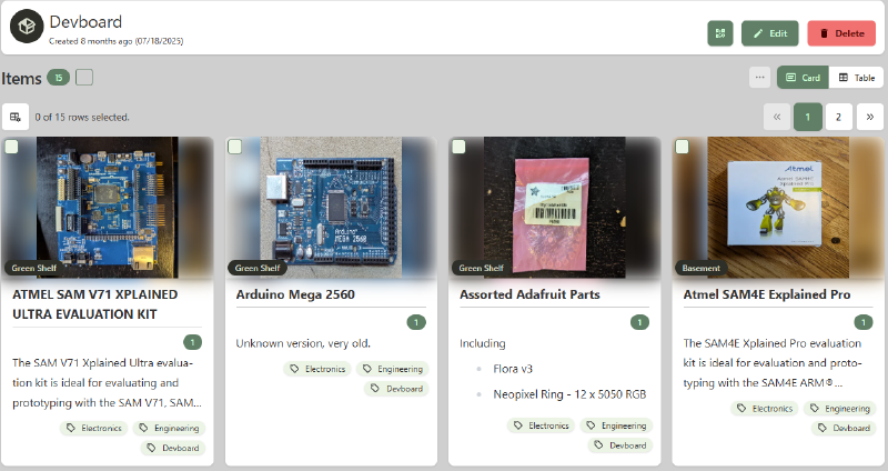 HomeBox used to inventory devboards