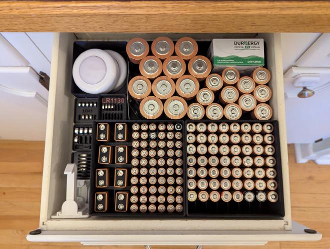 Completed gridfinity battery drawer